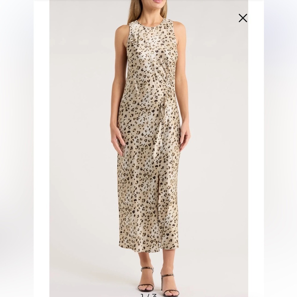 Rails Gabriella Sleeveless Ruched Satin Champagne Leopard Size Small